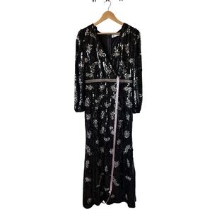 NWT Mac Duggal 93616 Women's Black Sequin Embellish Long Sleeve Formal Gown 8‎